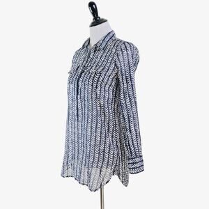 J Crew Size XXS Cotton Popover Tunic Shirt Herringbone Black White